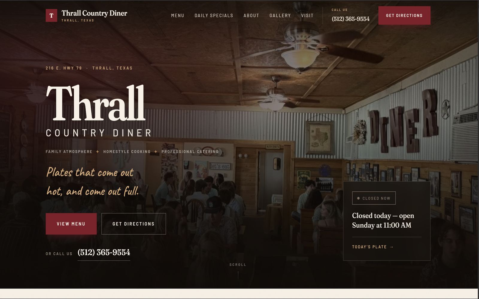 Website built for Thrall Country Diner